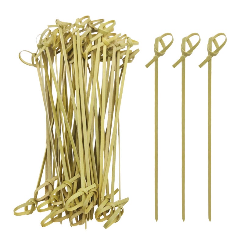 BLUETOP BLUE TOP Bamboo Cocktail Picks 100 PCS Bamboo Skewers 6 Inch with Looped Knot  Food Picks Party Toothpicks for Appetizers Cocktail Drinks Barbecue Snacks Club Sandwiches. - Image 1